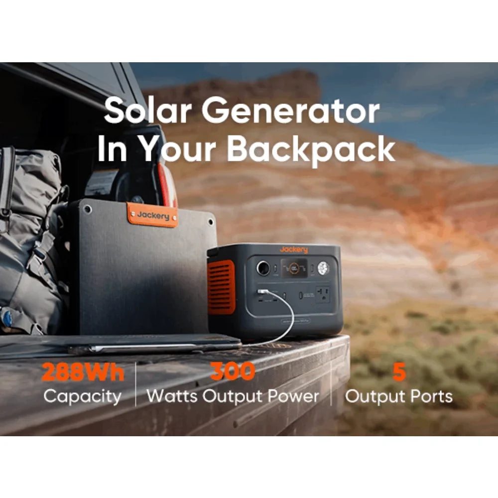 Jackery Explorer 300 Plus Portable Power Station, 288Wh Backup LiFePO4 Battery, 300W AC Outlet, 3.75 KG Solar Generator RV, Outdoors, Camping, Traveling, and Emergencies