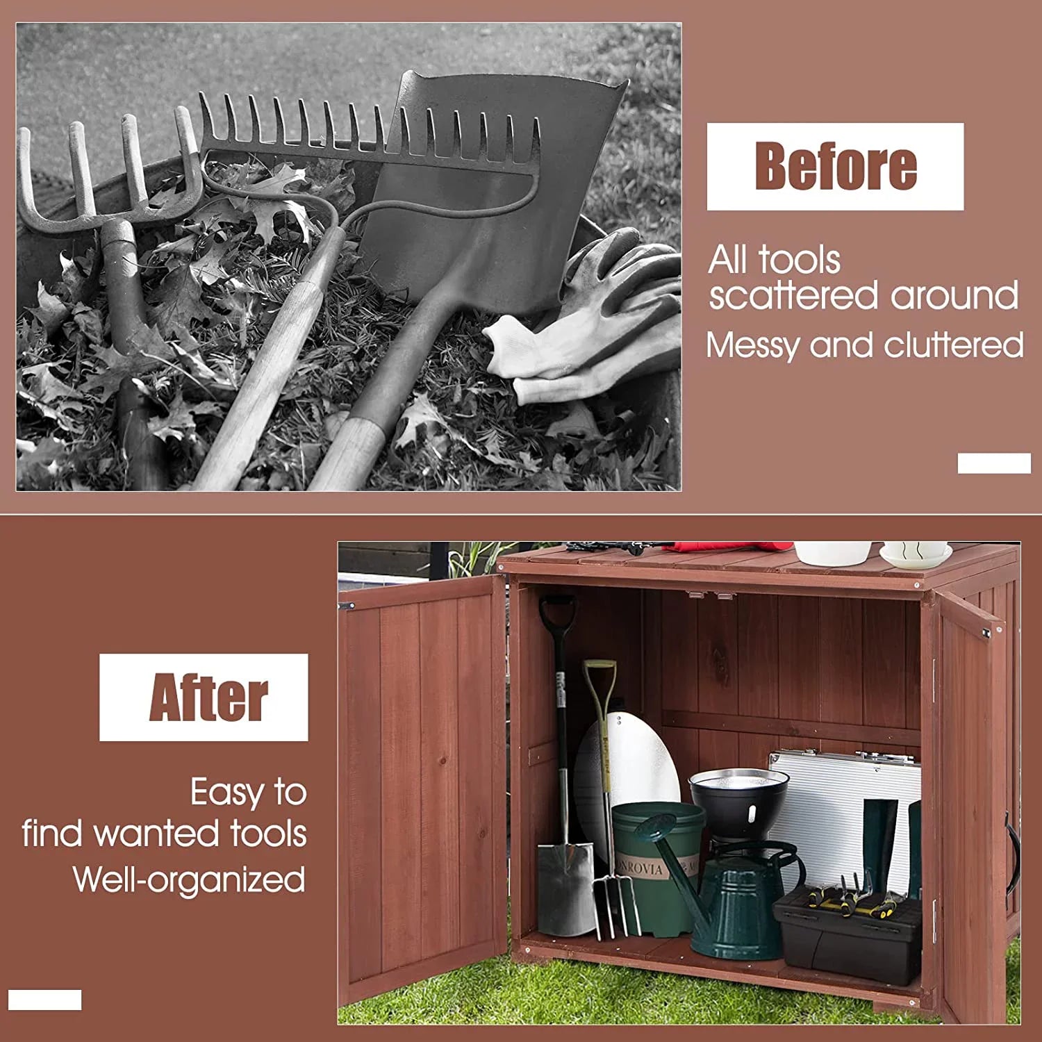 30" Outdoor Storage Box, Wooden Storage Deck Box W/Spacious Inner Space & Countertop, Tool Storage Cabinet Backyard Garden Porch, Easy Assembly, 30" x 22" x 28.5" (Brown)