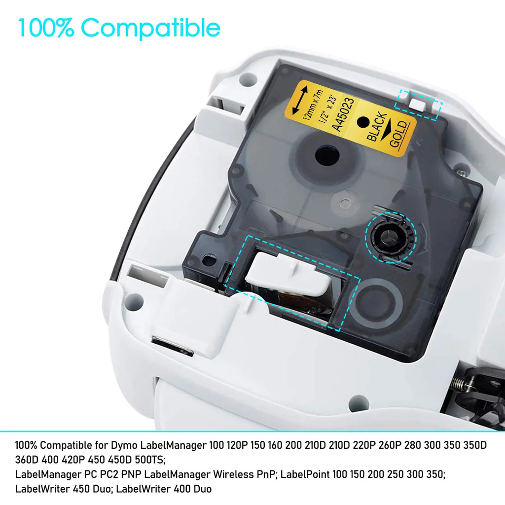 GREENCYCLE 8PK DYMO D1 Label Tape 45023 12mm 7m Black on Gold LabelManager LabelPoint LabelWriter Label Maker