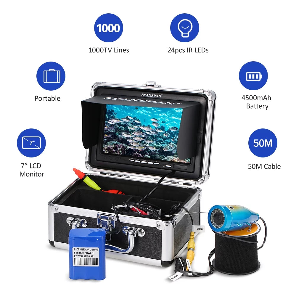 SYANSPAN Fishing Camera,Ice Lake Vessel Ir Leds Fish 7" InchWaterproof Camera Kit Portable 7" Inch 24pcs Infrared Ir Fish Ice Lake Inch1000tvl Camera Kit 24pcs Infrared Ir Leds Koeb
