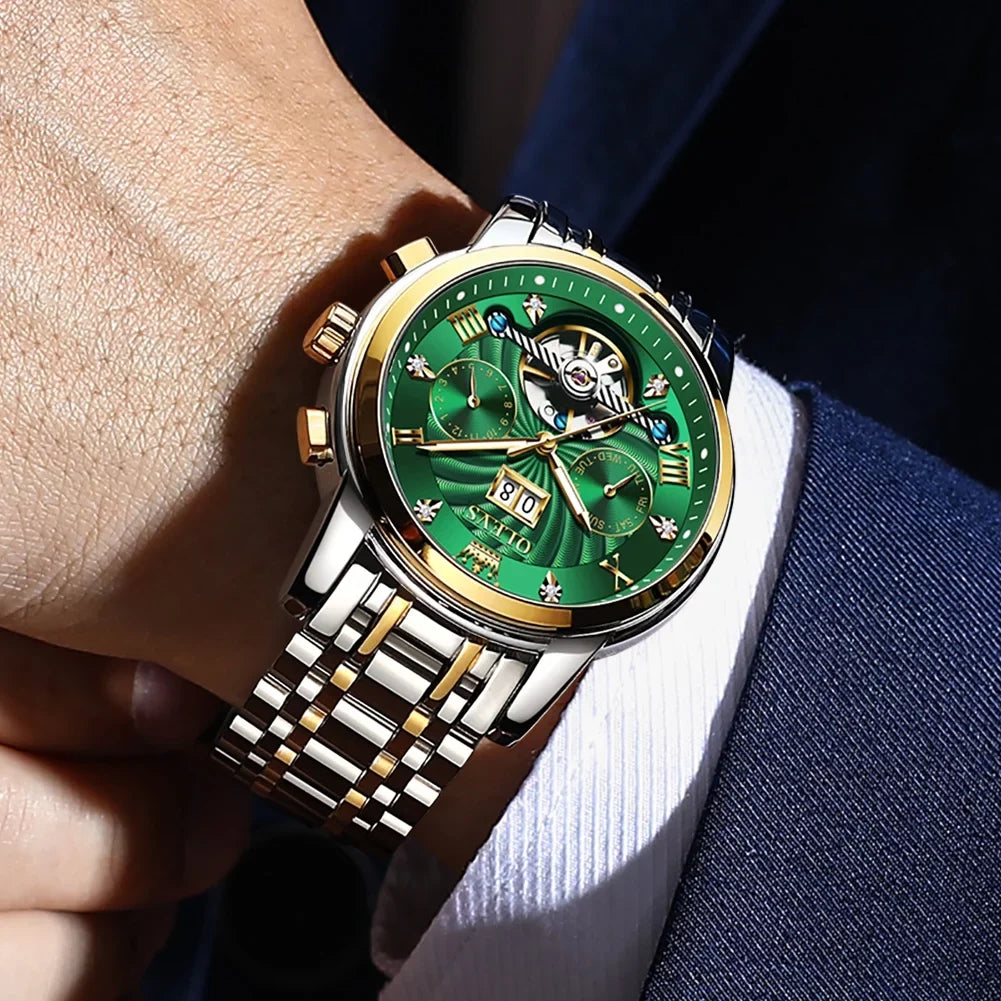 OLEVS Automatic Watches Men Luxury Business Dress Mens Watches Diamond Skeleton Self-Winding Stainless Steel Band