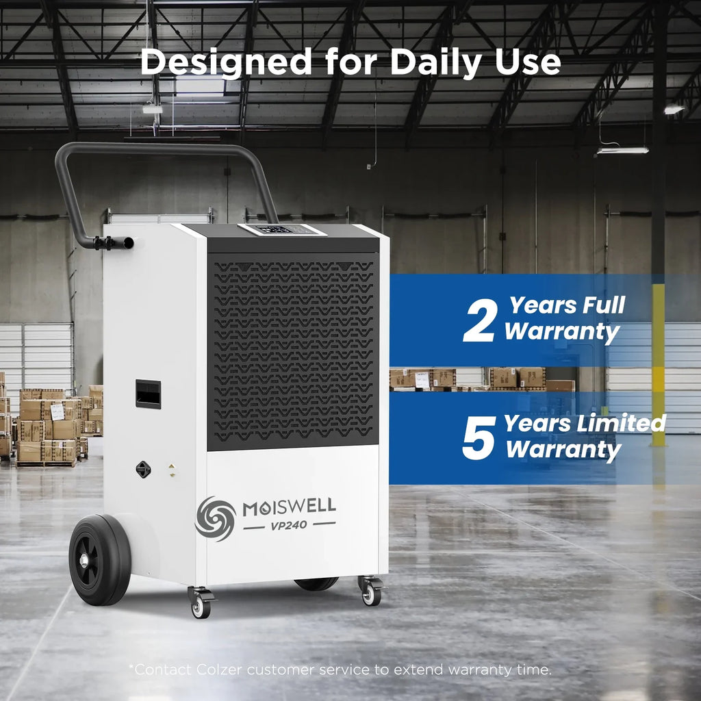 Moiswell 240 Pints Commercial Dehumidifier with Pump and Drain Hose - Excellent Industrial Site, Basements, Water Damage Unit Large Spaces up to 8,500 Sq Ft - Auto Defrost, Memory Starting