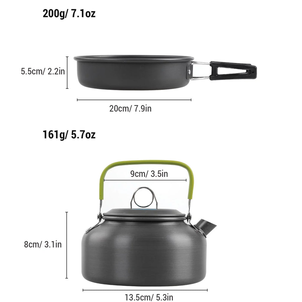 Anself Camping Cookware Mess Kit Non Stick Pot and Pan Set with Kettle Cooking and Backpacking