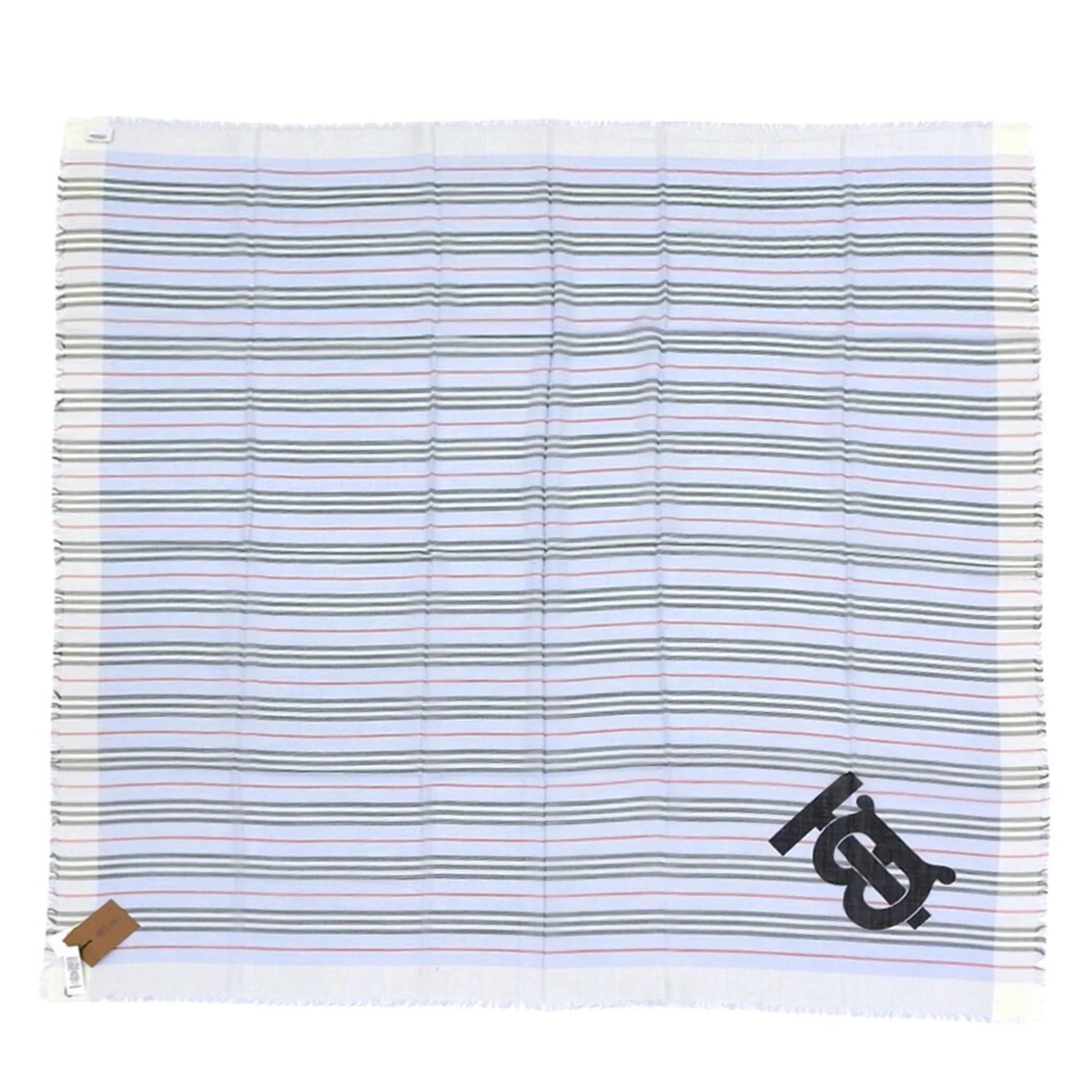 Pre-Owned Burberry BURBERRY scarf border stripe wool silk light blue 80173691 (Like New)