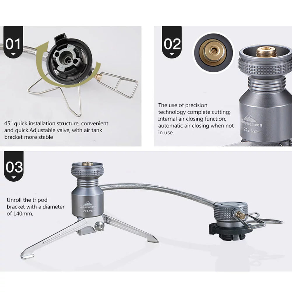 CAMPINGMOON Portable Camping Stove Connector, Tripod Butanes Canister Adapter Cooking Equipment Camping