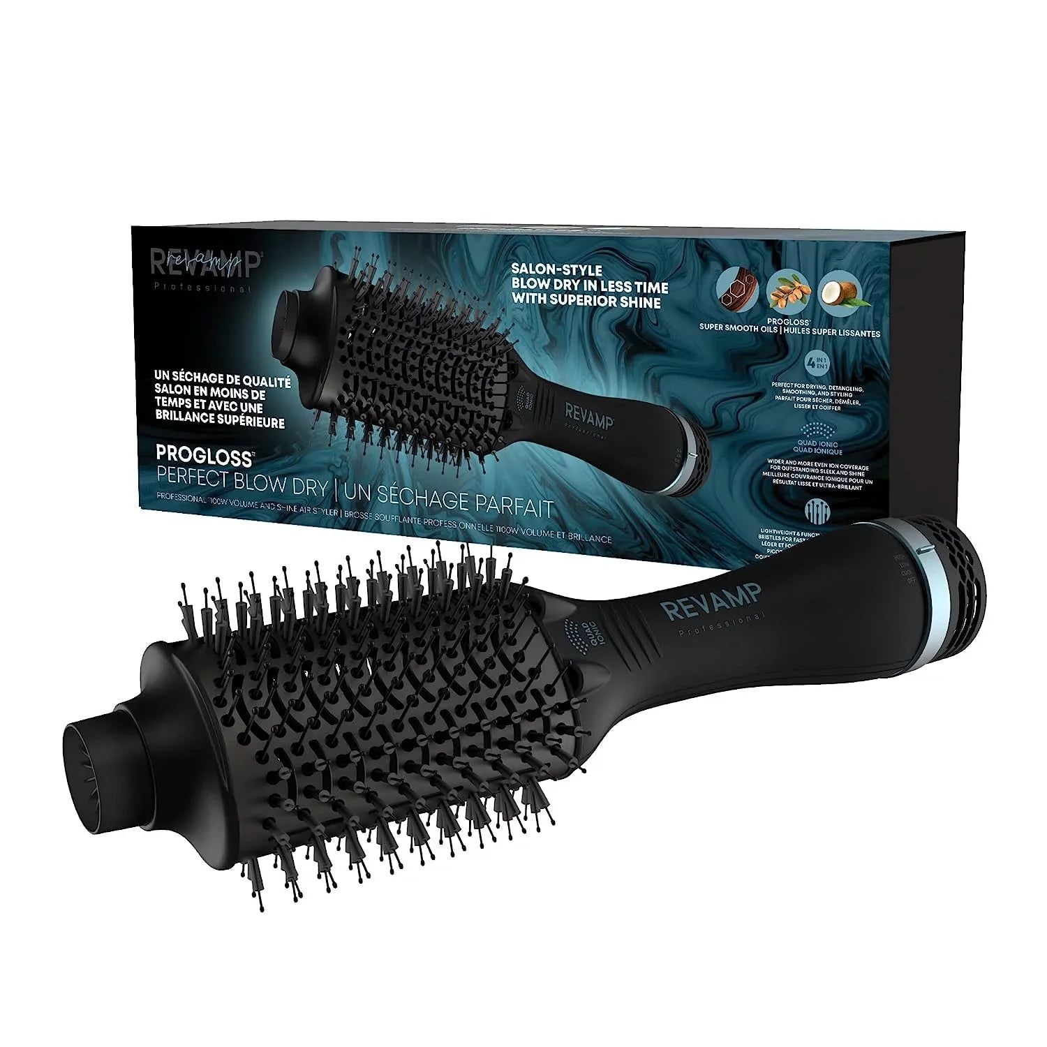 Revamp Progloss Perfect Blow Dry Volume & Shine Hot Air Styler – Hair Dryer Brush Wet or Dry Styling – Ceramic Barrel Infused with Progloss Oils Frizz-Free Shine – Auto-Off & 9’ Swivel Cord
