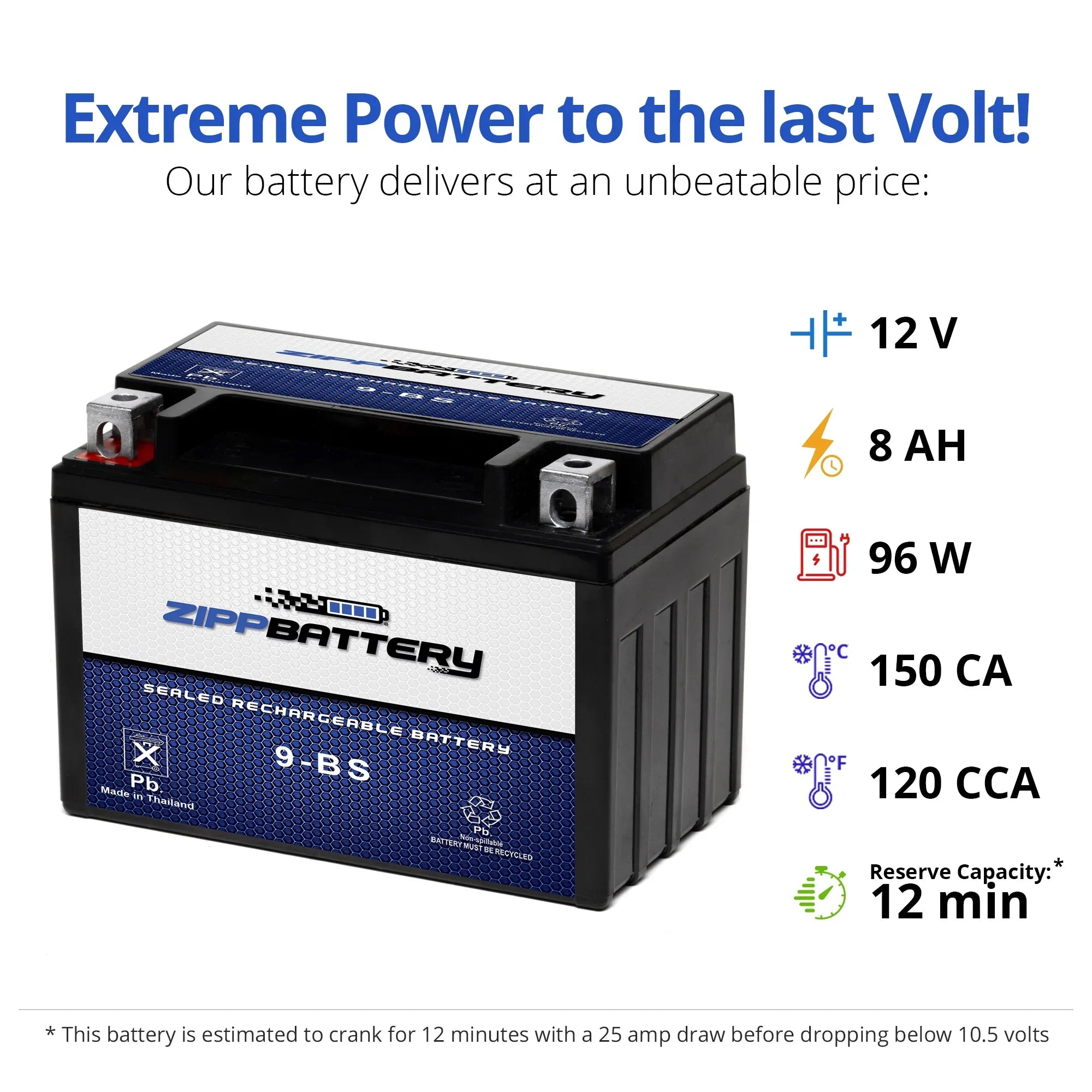Zipp Battery YTX9-BS (9-BS 12 Volt,8 Ah, 120 CCA) Motorcycle Battery Kawasaki 636cc Zx636-b C Ninja Zx-6r 2003