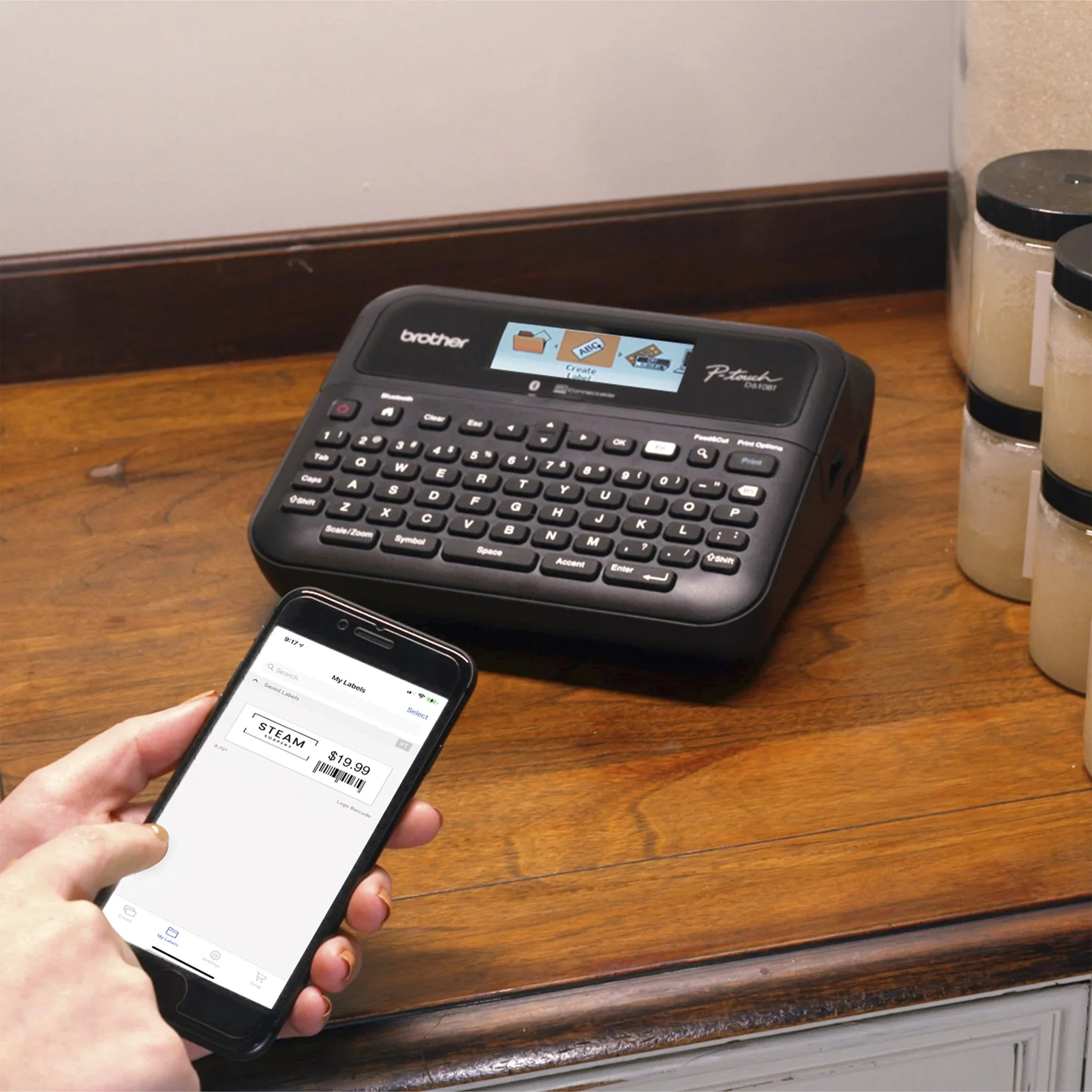 Brother P-touch Business Professional Connected Label Maker PT-D610BTVP with Bluetooth® Connectivity, includes carry case and 4m Black Print on Clear Sample Label Tape ~1/2” (12mm).