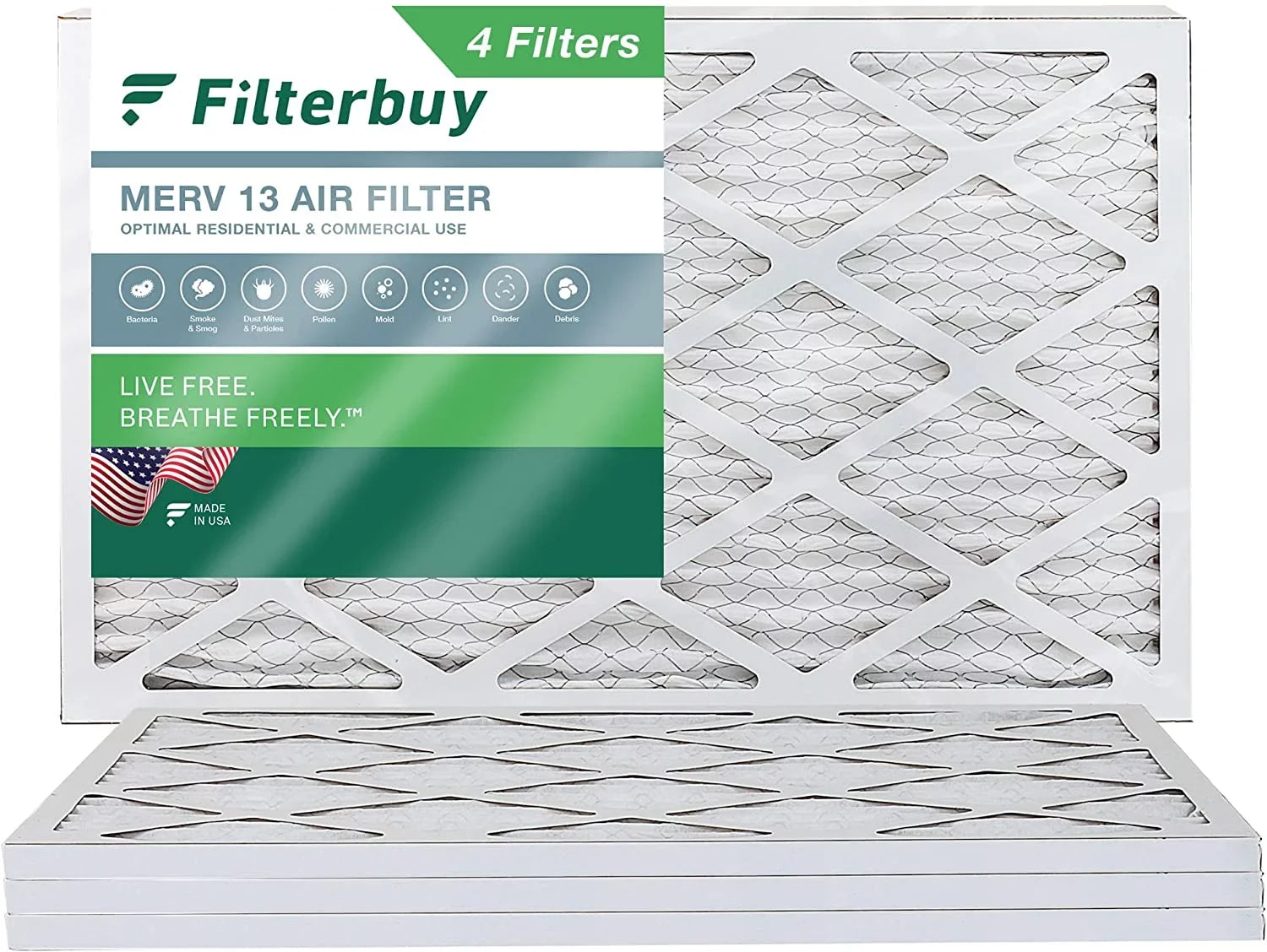 Filterbuy 12x27x1 MERV 13 Pleated HVAC AC Furnace Air Filters (4-Pack)