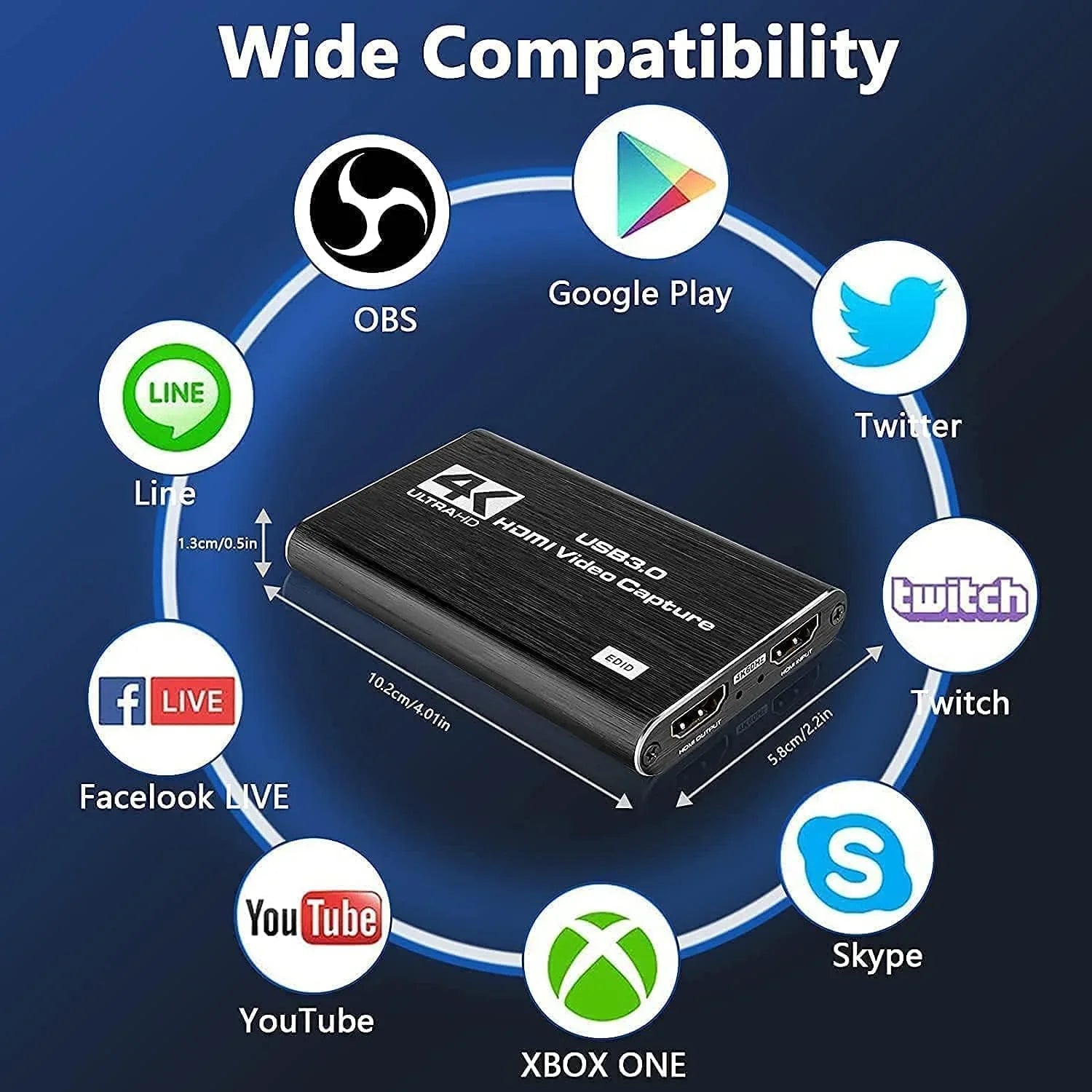Capture Card, 4K Audio Video Capture Card, USB 3.0 Capture Adapter 1080P 60FPS Video Recorder Device Game Recording, Works , Streaming Live,Support X-Box/OBS/Camera/PC