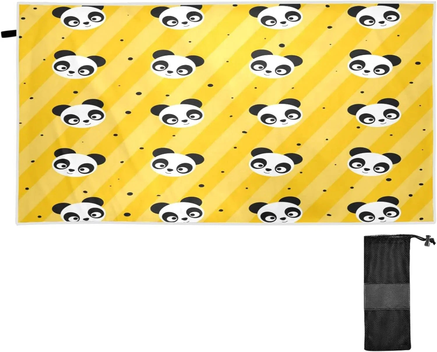 Bestwell Yellow Polka Dot Panda Beach Towel Oversized Towel Blanket, Thin Lightweight Microfiber Sand Free Quick Dry Towel, 31”X71” Multipurpose Pool Bath Yoga Swim Shower Towel