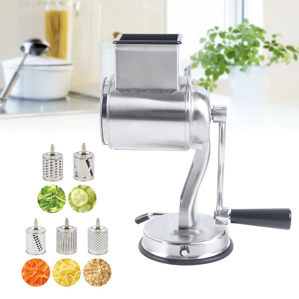 OUKANING Stainless Steel Cheese Food Grater Rotary Drum Slicer Shredder Grinder with 5 Blades