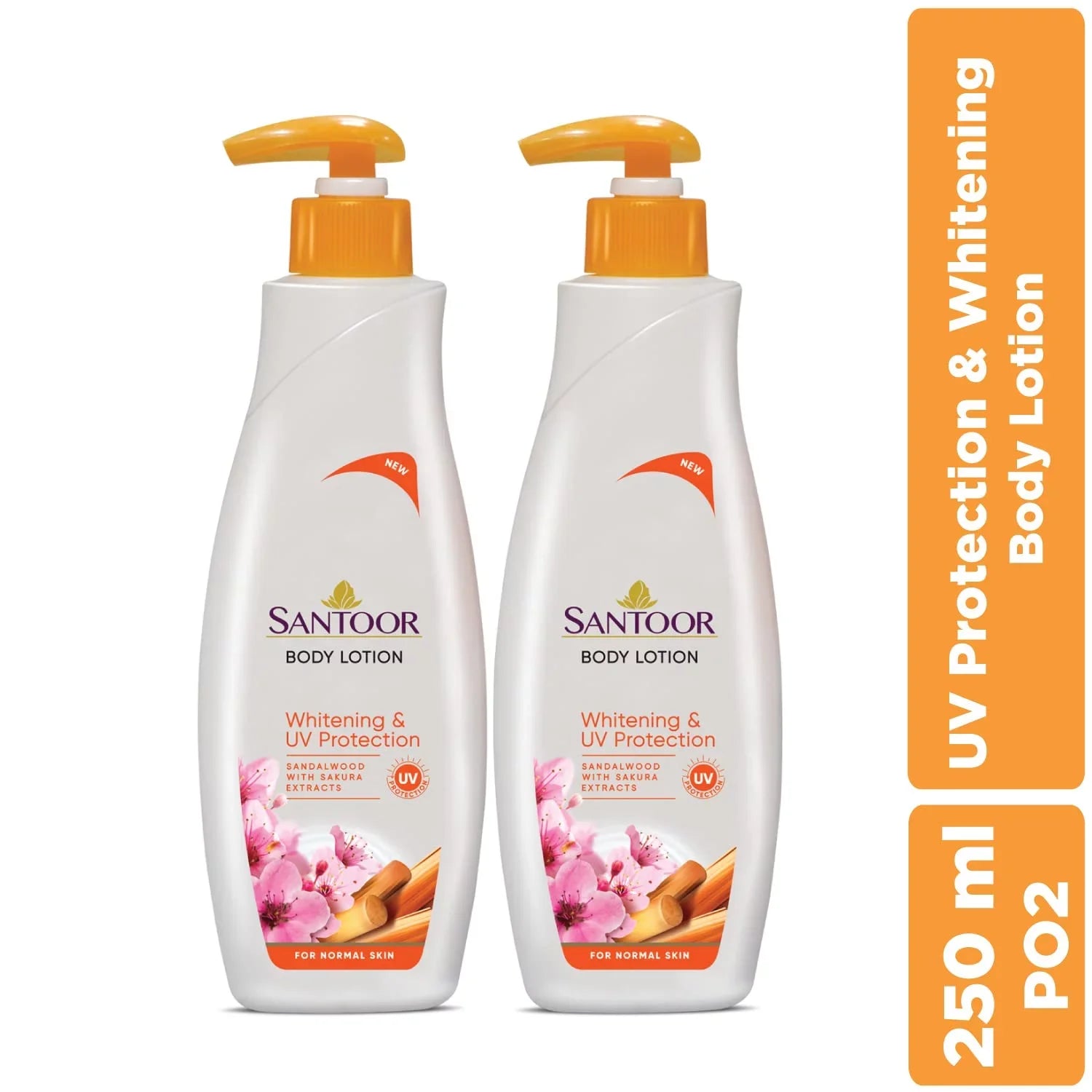 Santoor Perfumed Body Lotion Whitening & UV Protection with Sandalwood & Sakura Extracts, 250ml (Pack of 2)