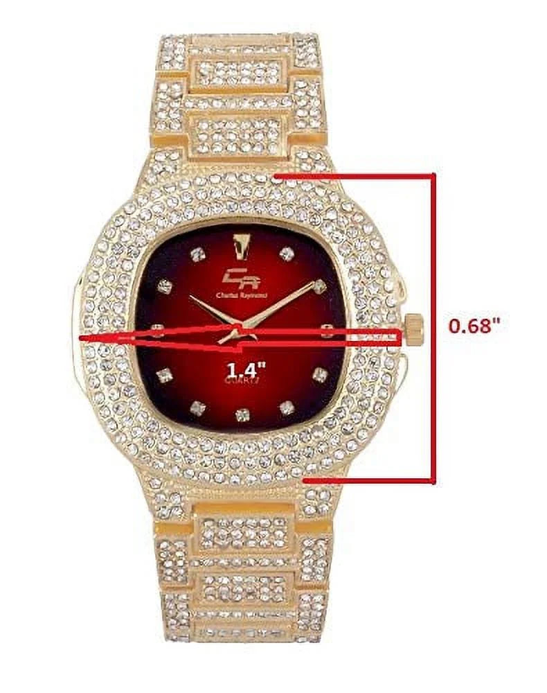 Bling'ed Out King and Queen Hip Hop Watch Set Perfect Power Couples to Flaunt On and Off The Dance Floor - ST10325/ST10364 His&Hers (Gld Blood Red)