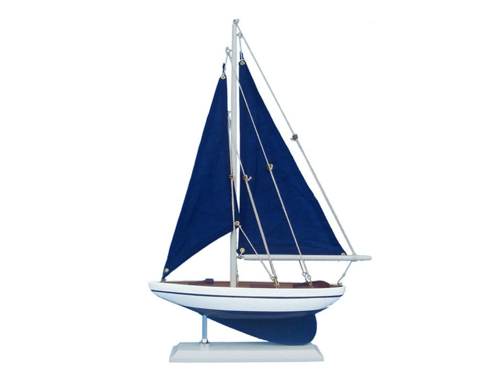 Handcrafted Model Ships Pacific Sailor 17 in. - Blue Sails Decorative Sail Vessel