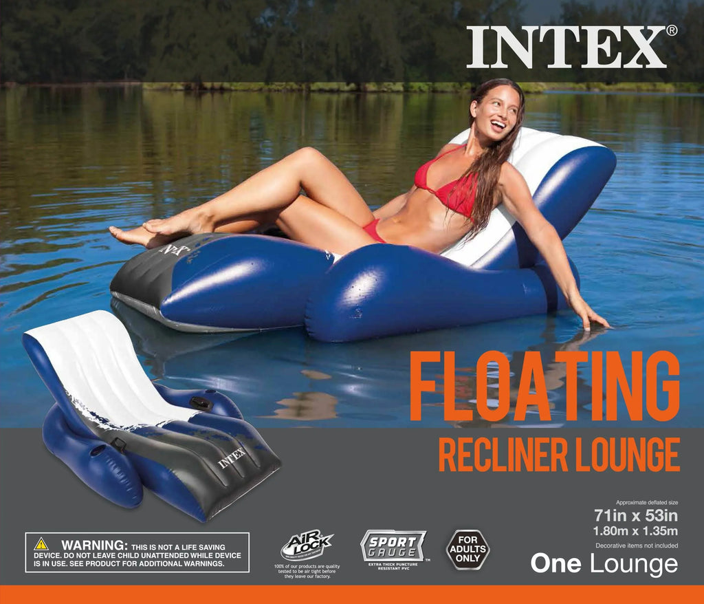Intex Inflatable Floating Comtable Recliner Lounges with Cup Holders (3 Pack)