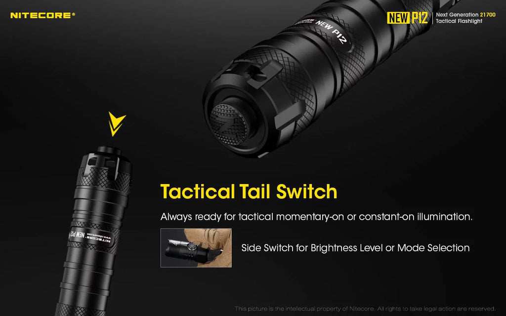 Nitecore New P12 Version LED Flashlight - 1200 Lumens w/NL2150HPR Battery, USB Cord, Offset Mount and RSW3 Pressure Switch