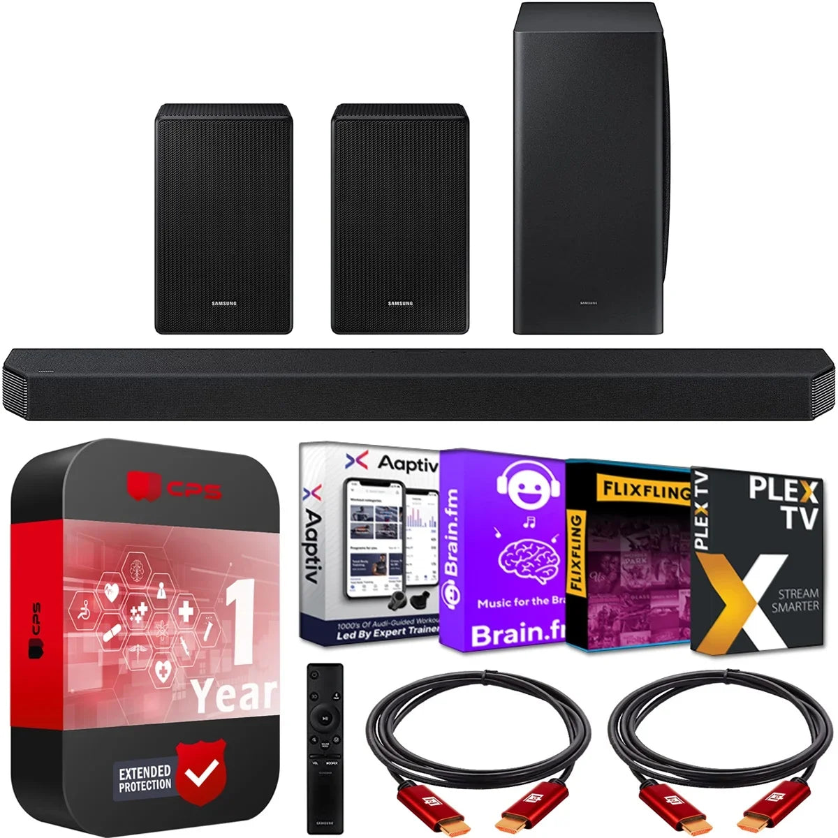 Samsung HW-Q900A 9.1.4ch Surround Sound Wireless Home Theater Bundle 7.1.2ch Dolby Atmos /DTS:X Soundbar + Swa-9500S 2.0.2ch Rear Speaker Kit + Subwoofer + Extended Wrap + 2 Deco Gear HDMI Cables