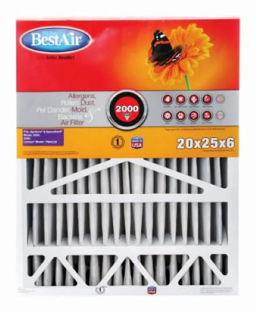 Best Air BA2-1625-8 16" x 25" x 2" Inch Pro Pre-Pleat MERV 8 Air Filter - Quantity of 6