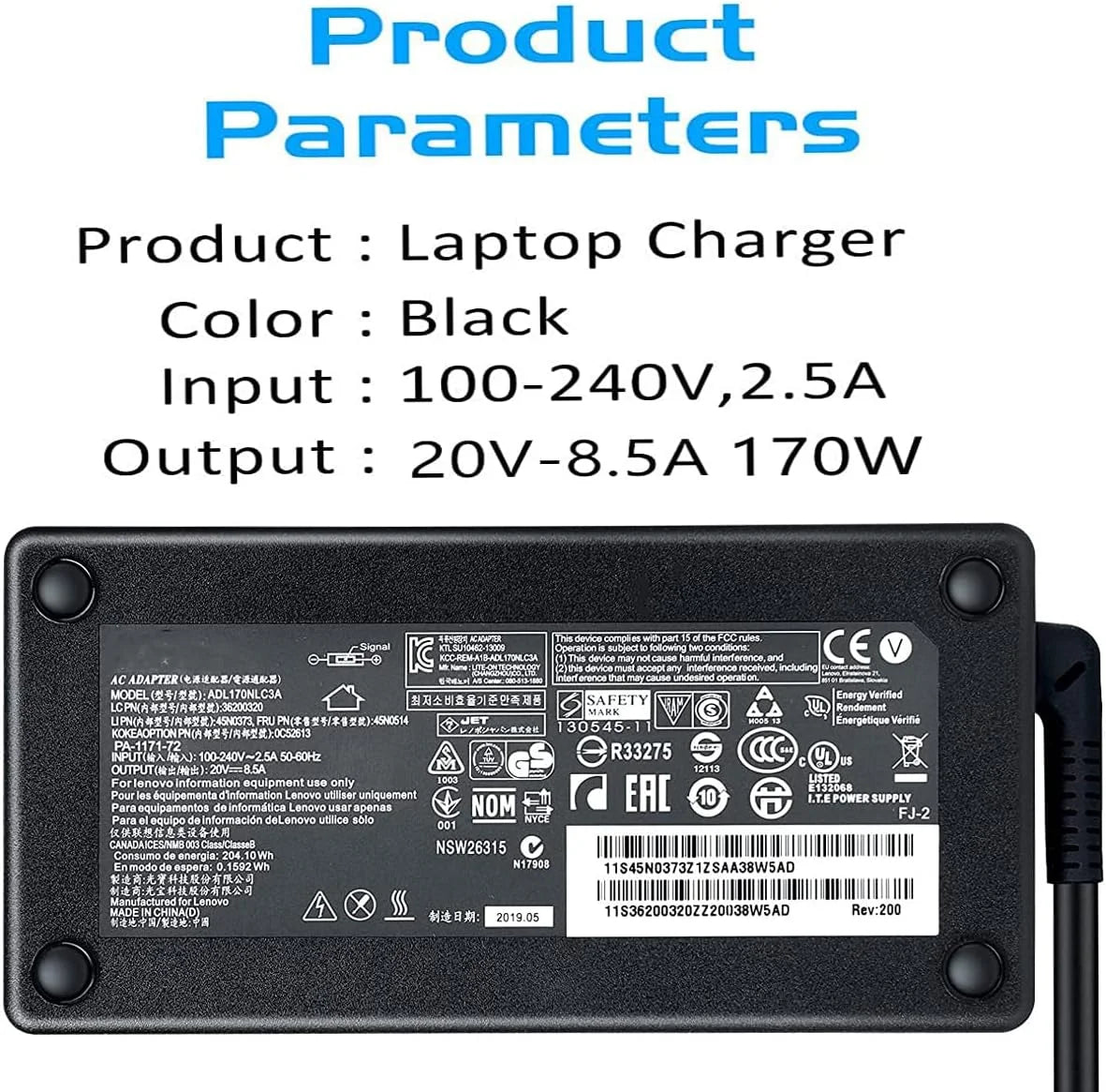 170W AC Adapter Laptop Charger Lenovo ThinkPad x1 P50 P51 P52 P53 P70 P71 P73 W540 W541 T540P P15 P17 P15v P15 g