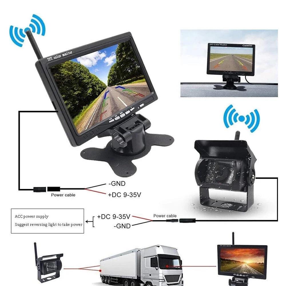 Backup Camera with Monitor Kit, 2pcs Waterproof 18 IR LED Night Vision Reverse Camera + 7" Rear View Monitor Vehicle Parking System RV Bus Trailer Truck