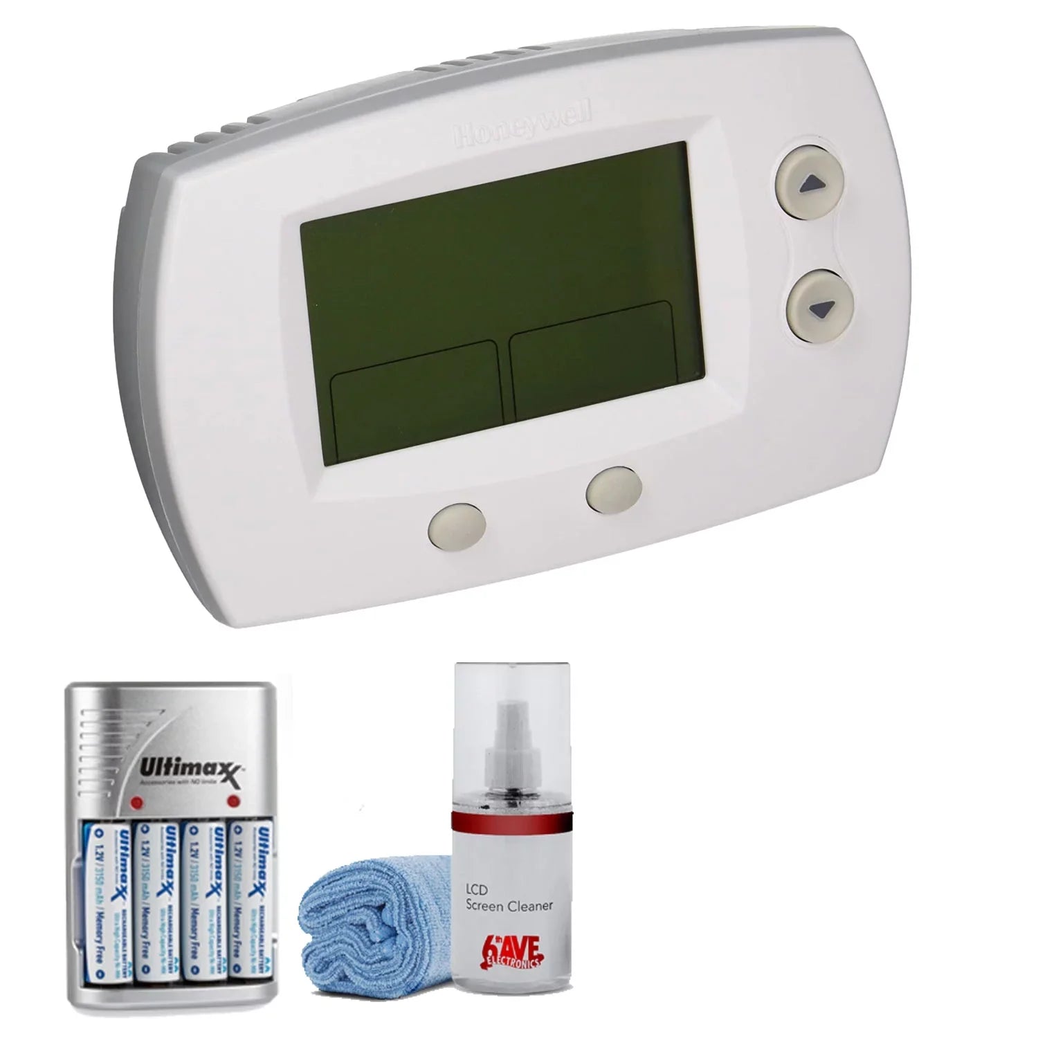 Honeywell TH5220D1029 Focuspro 5000 Non-Programmable 2 Heat and 2 Cooling Thermostat - Kit with 4 AA Batteries