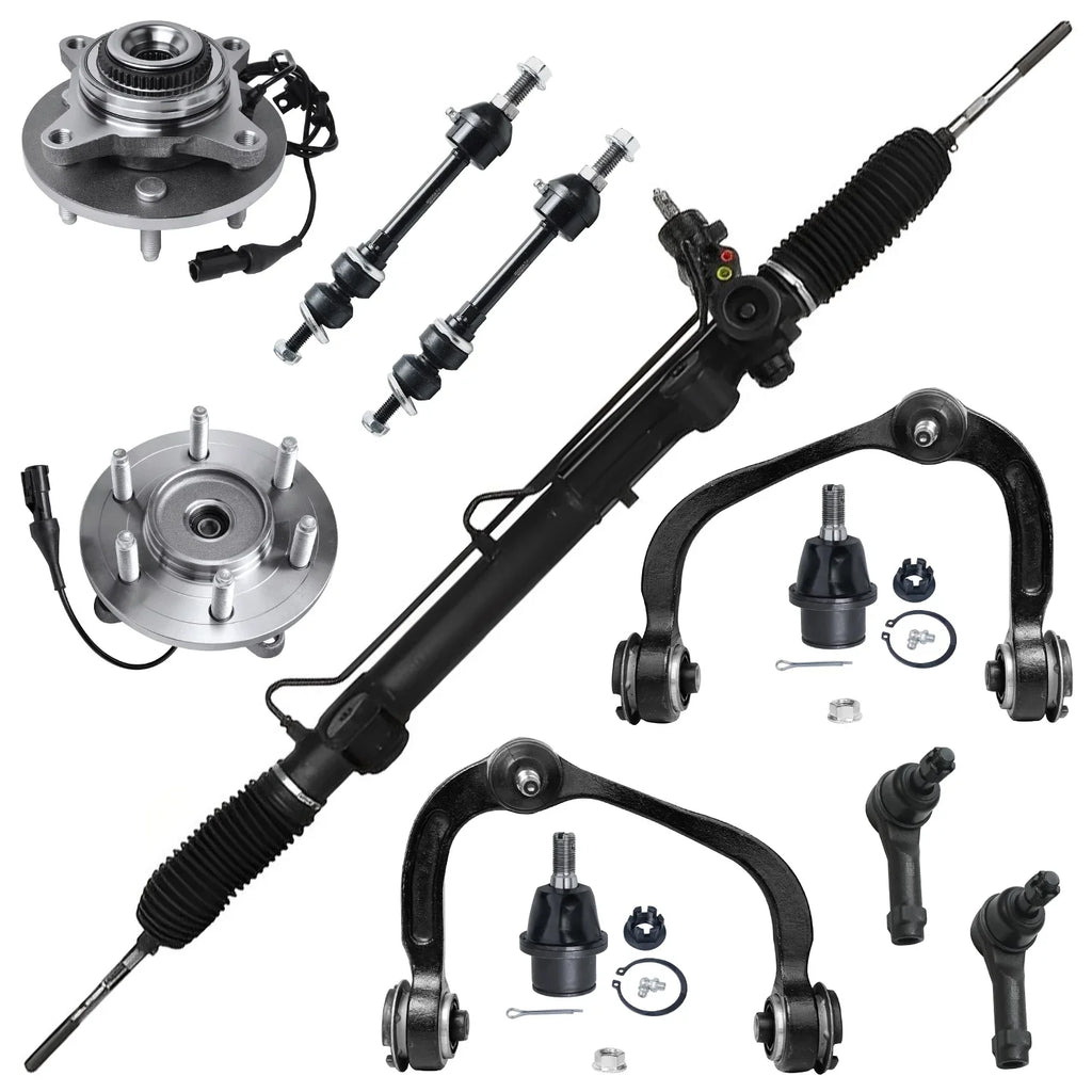 Detroit Axle - Power Steering Rack & Pinion + Front Upper Control Arms + Wheel Hubs + Suspension Kit Replacement Ford F-150 Lincoln Mark LT 4WD w/ABS ; Straight Sway Bars - 11pc Set