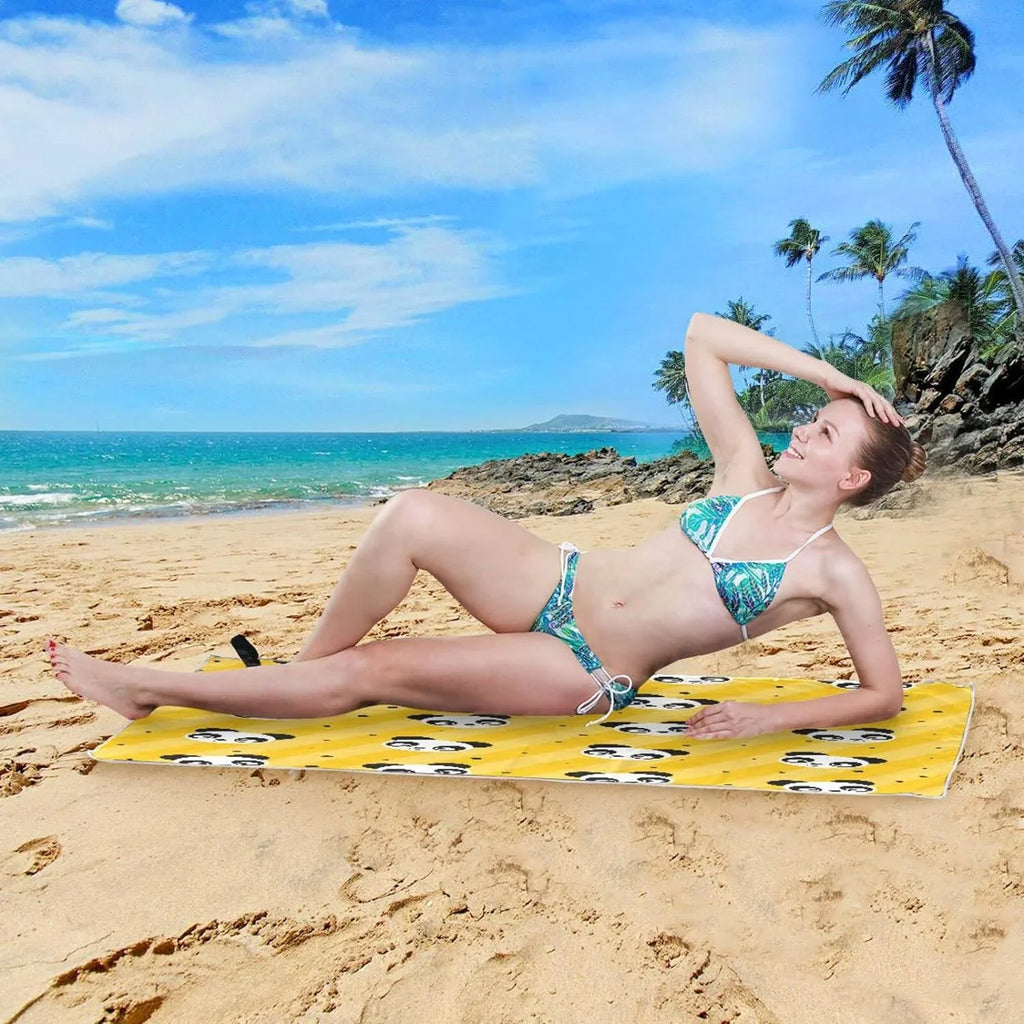 Bestwell Yellow Polka Dot Panda Beach Towel Oversized Towel Blanket, Thin Lightweight Microfiber Sand Free Quick Dry Towel, 31”X71” Multipurpose Pool Bath Yoga Swim Shower Towel