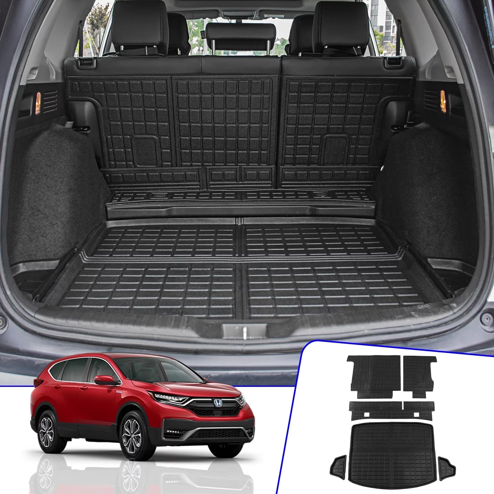 Fit 2017-2022 Honda CRV Fuel Trunk Mat Cargo Liner Rear Trunk Liner TPE All Seat Back Coating Protector 2021 CR-V Accessories (Trunk Mats + Backrest Mats)
