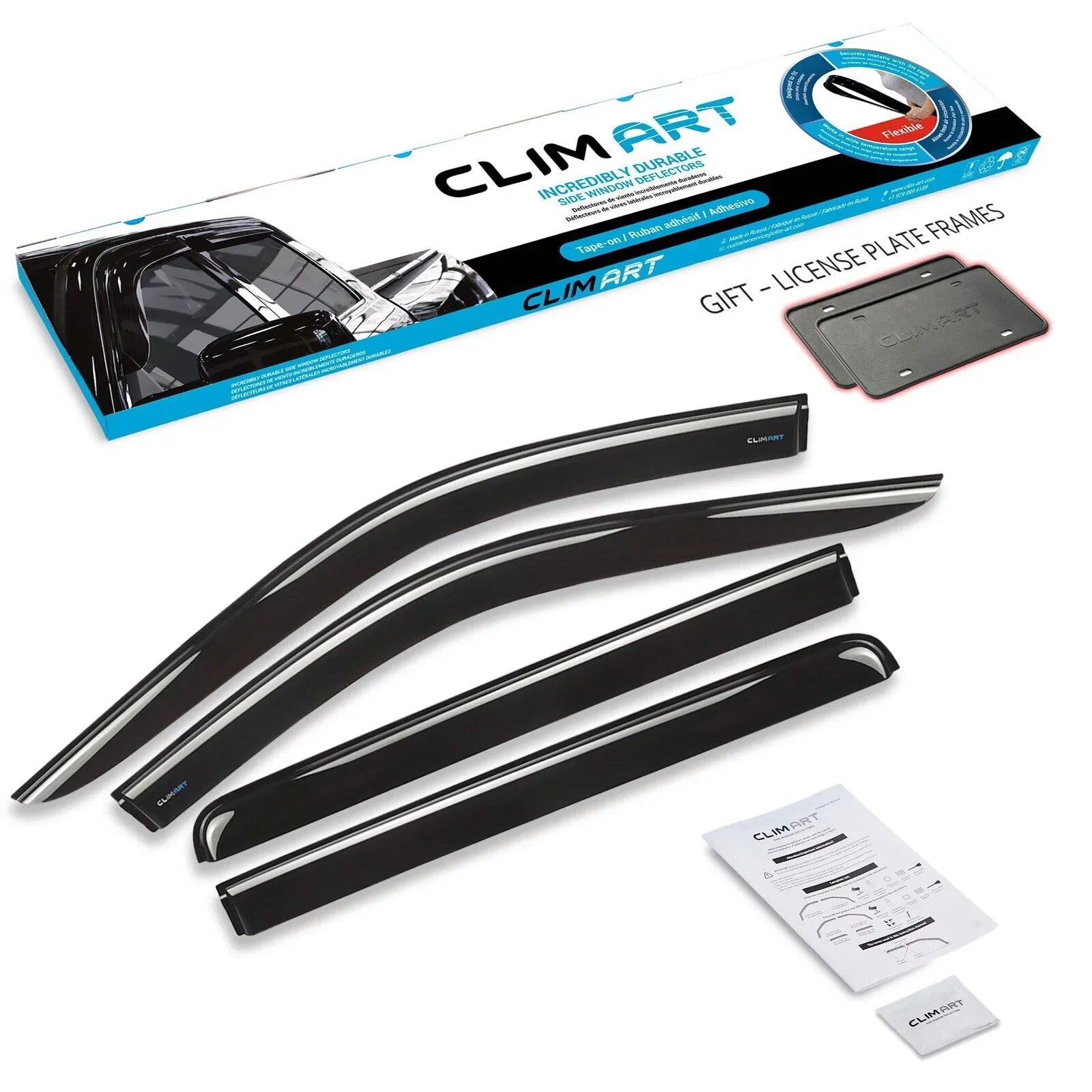 CLIM ART Incredibly Long-lasting Rain Guards with Chevrolet (Chevy) Silverado/GMC Sierra 1500 2019-2024 Crew Cab, Truck Accessories, Tape-on Window Deflectors, Vent Window Visors, 4pcs- 419160