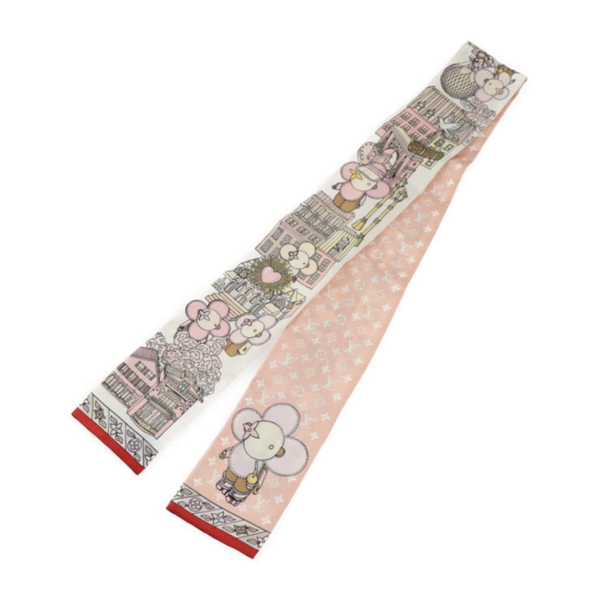 Pre-Owned LOUIS VUITTON Bandeau Hide and Seek Vivienne Monogram Scarf M77780 Silk Rose Multicolor Ribbon Vuitton (Like New)