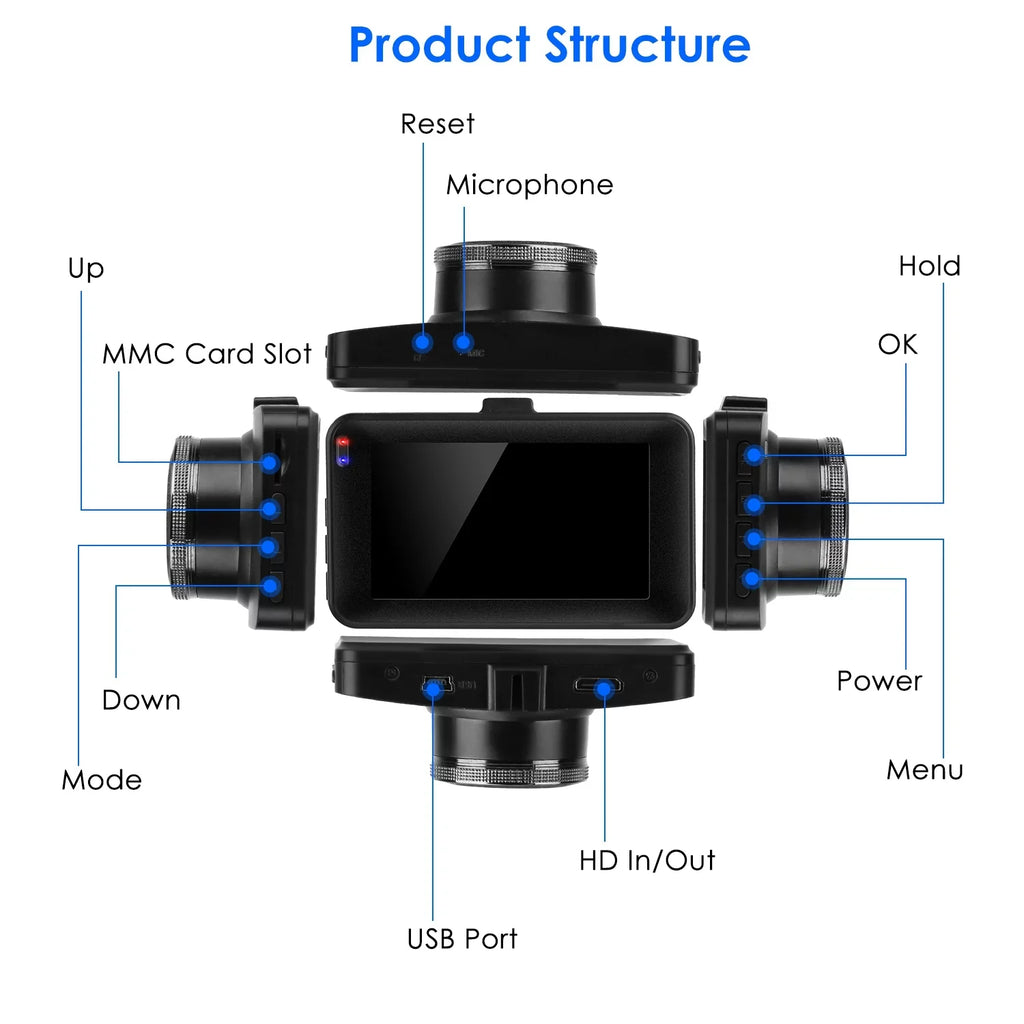 iMounTEK Dual Dash Cam Vehicle 1080P Driving Recorder with Front Rear Camera Motion Detection Parking Monitor Night Vision Loop Recording, Built in G-Sensor