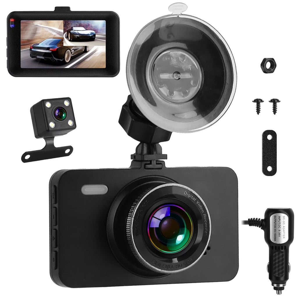 iMounTEK Dual Dash Cam Vehicle 1080P Driving Recorder with Front Rear Camera Motion Detection Parking Monitor Night Vision Loop Recording, Built in G-Sensor