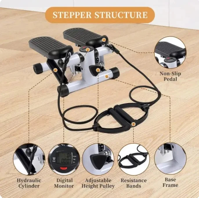 Mini Stepper with Resistance Band, Stair Stepping Fitness Exercise Home Workout Equipment Full Body Workout