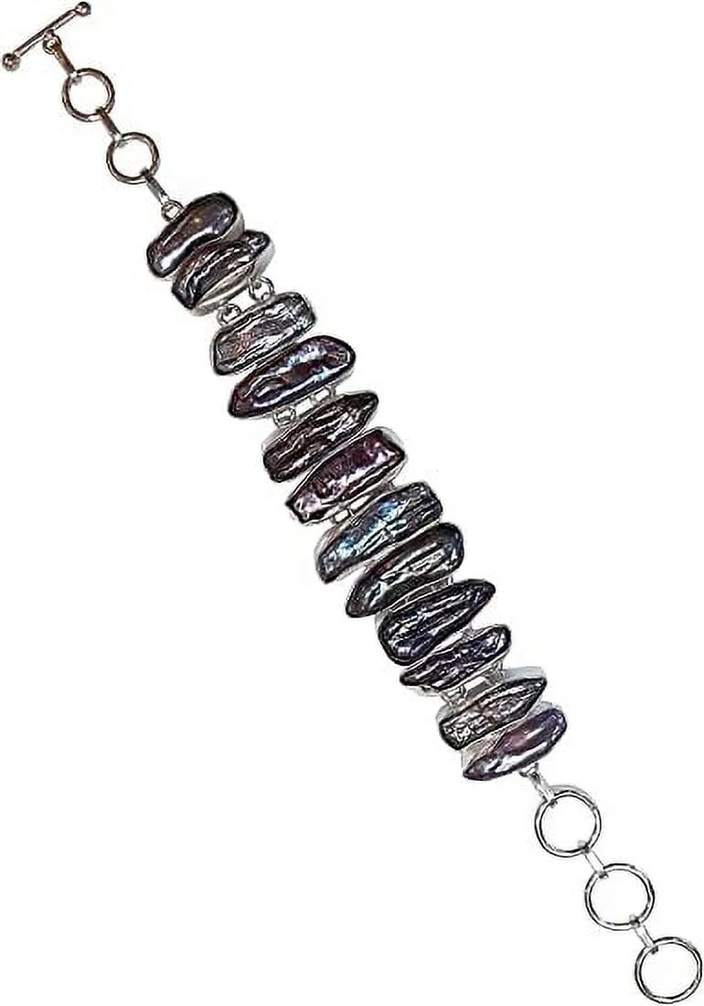 Biwa Pearl Gemstone Bracelet Women, 925 Silver Plated Handmade 8" Length Adjustable Fashion Jewllery, Gift Party Boho Designer Chain Bracelet