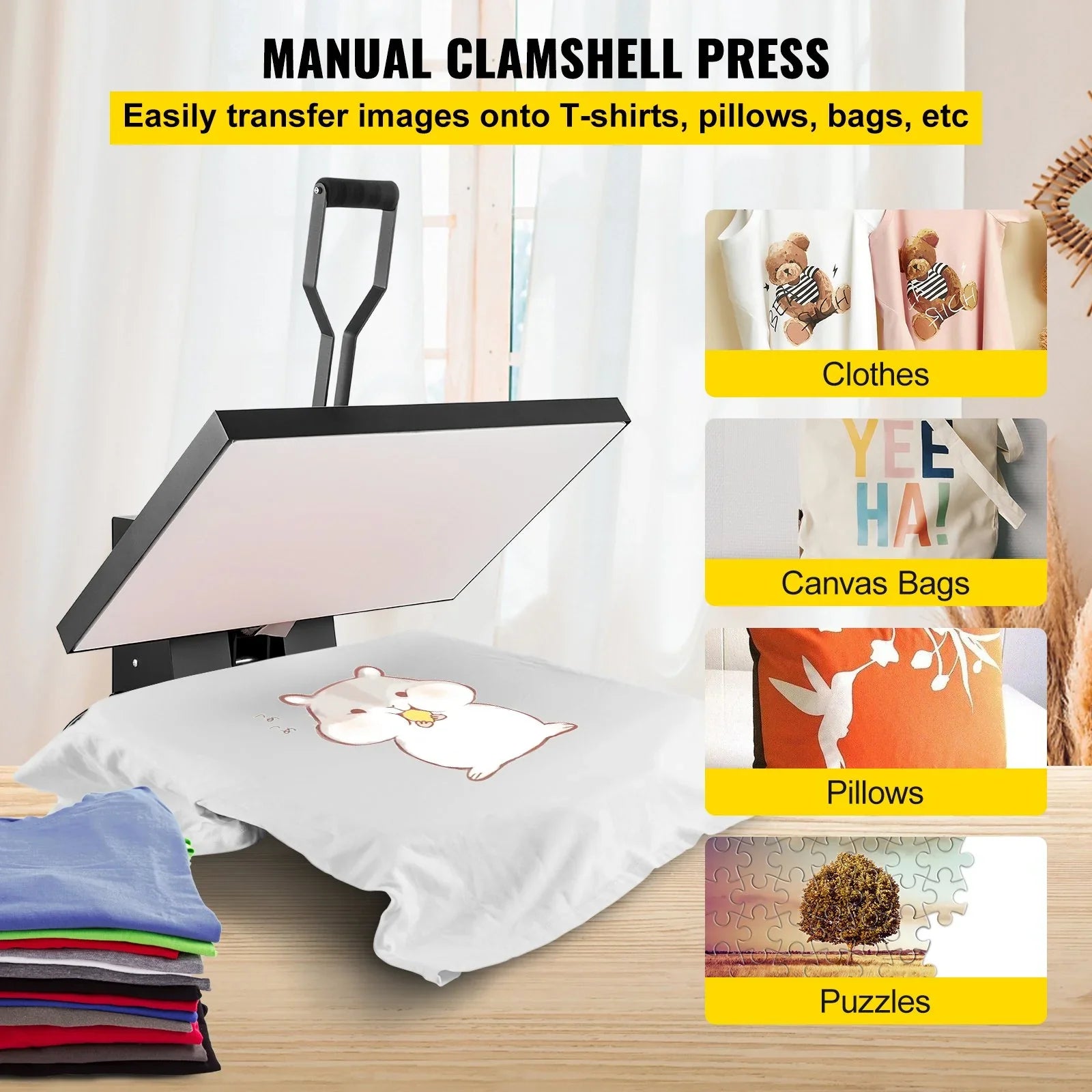 VEVOR 16x24 Heat Press Machine 1700W Power, Industrial Sublimation Printer TShirt and Heat Transfer Vinyl, Easy to Use Digital Heat Press Black