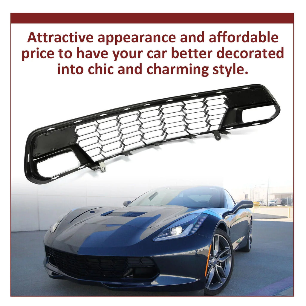 Kojem Front Lower Grille 2014-2019 Chevrolet Corvette C7 All Models Z06 Style Bumper Shield Painted Glossy Black Plastic (W/O Front Camera Bracket)