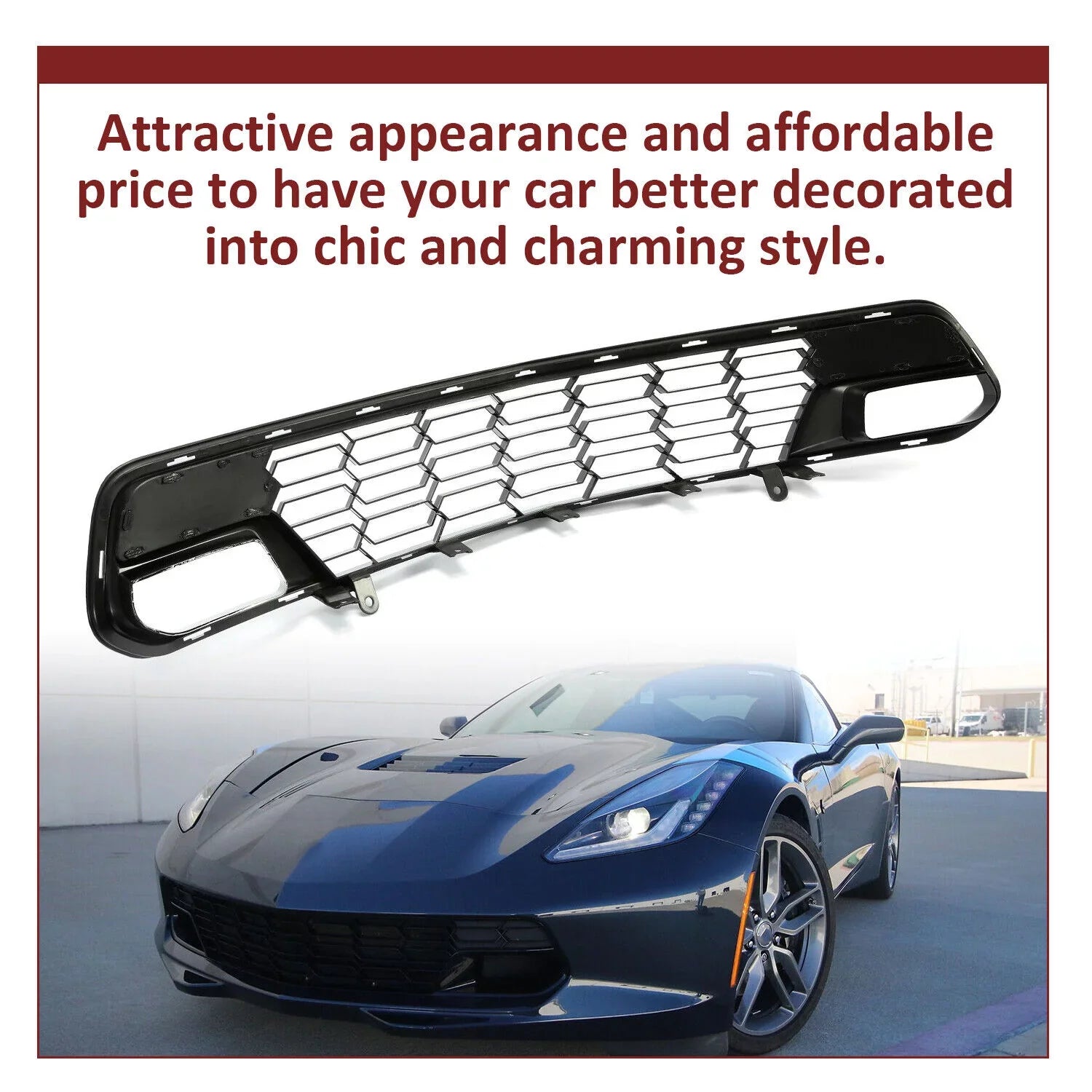 Kojem Front Lower Grille 2014-2019 Chevrolet Corvette C7 All Models Z06 Style Bumper Shield Painted Glossy Black Plastic (W/O Front Camera Bracket)