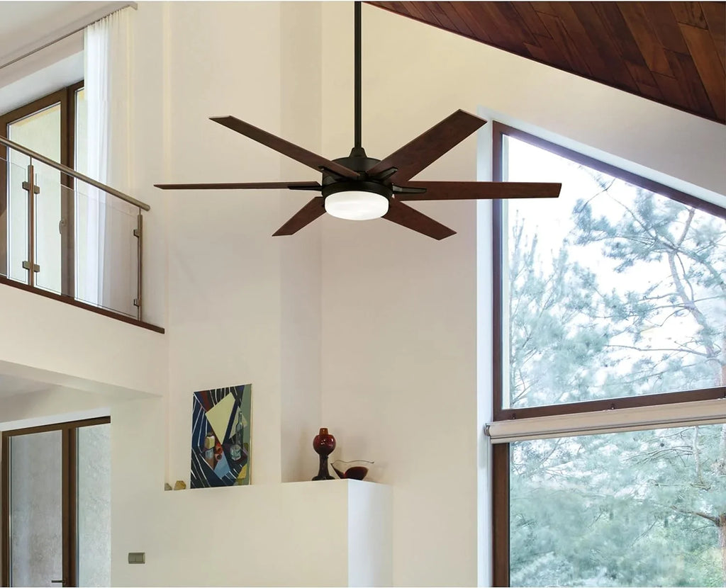 GOURE Lighting 74002B00 Transitional Cayuga, Smart WiFi Ceiling Fan with Amazon Alexa and Google Home with LED Light, Remote Control, 60 Inch, Black-Bronze Finish, Frosted Opal Glass