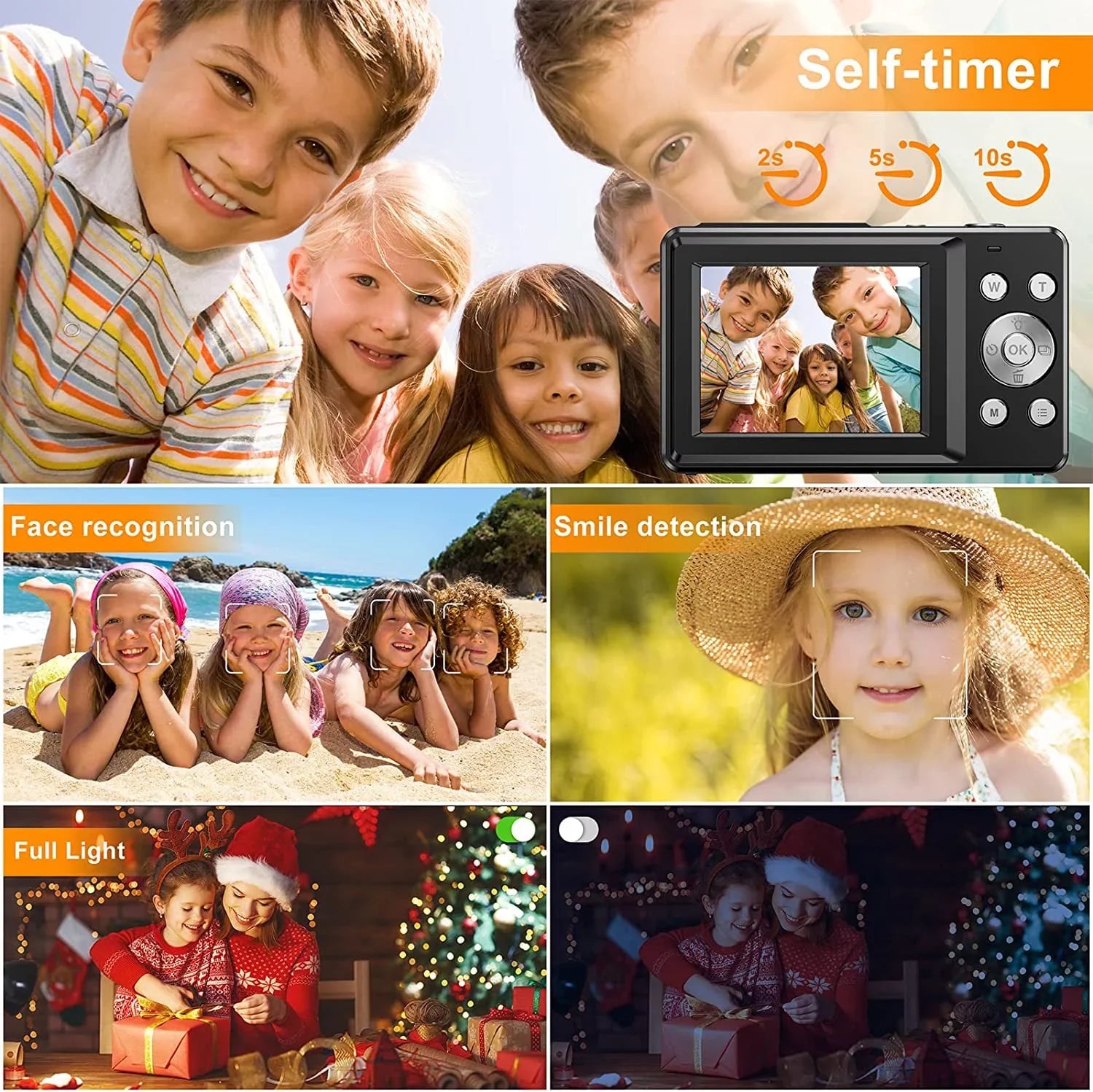 Digital Camera, FHD 1080P Digital Camera Kids Video Camera with 32GB SD 16X Digital Zoom, Compact Point