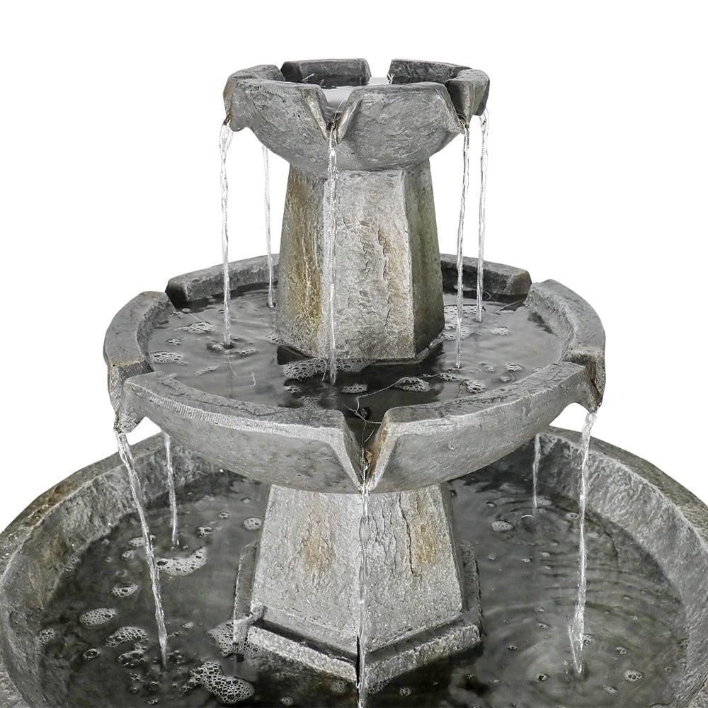 3 Tier Freestanding Waterfall Fountain, 43.3in H Outdoor Fountain with Bird Bath Decor Garden Patio Backyard Deck Home Lawn Porch
