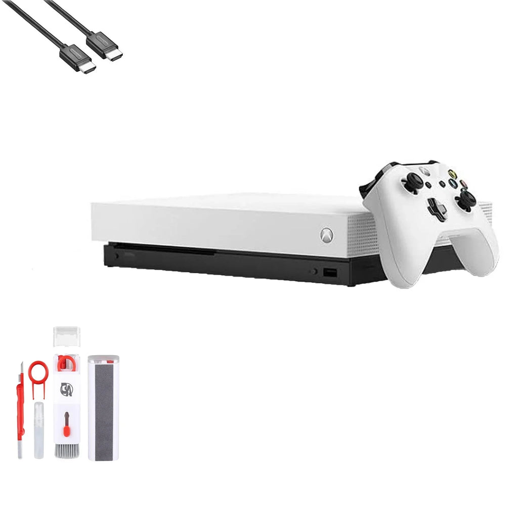 Pre-Owned Microsoft Xbox One X 1TB, 4K Ultra HD White with BOLT AXTION Cleaning Kit HDMI Bundle (Refurbished: Like New)