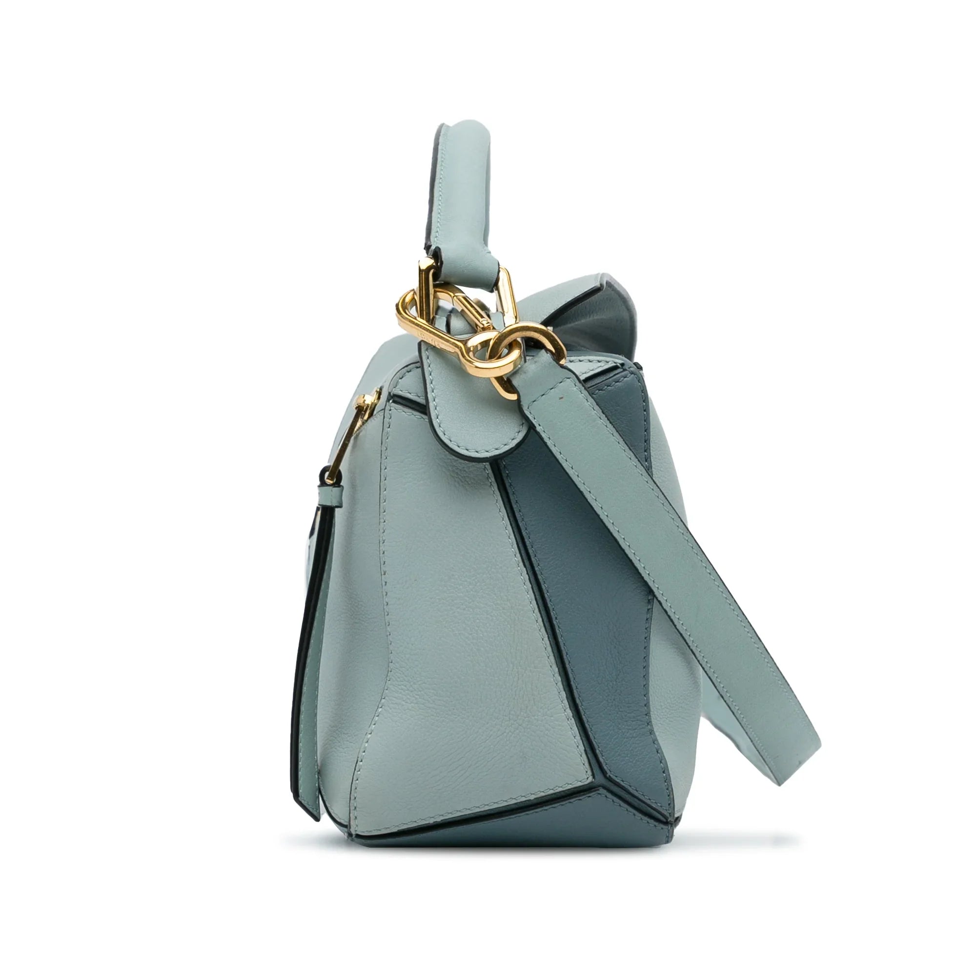 Pre-Owned Authenticated LOEWE Small Tricolor Puzzle Bag Calf Leather Blue Satchel Unisex (Good)