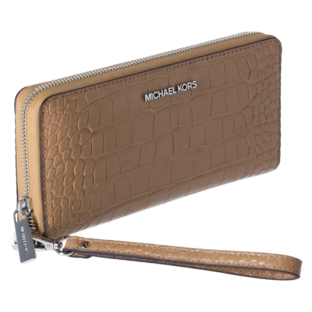 Michael Kors Jet Set Travel Large Continental Wallet Croc Embossed Camel