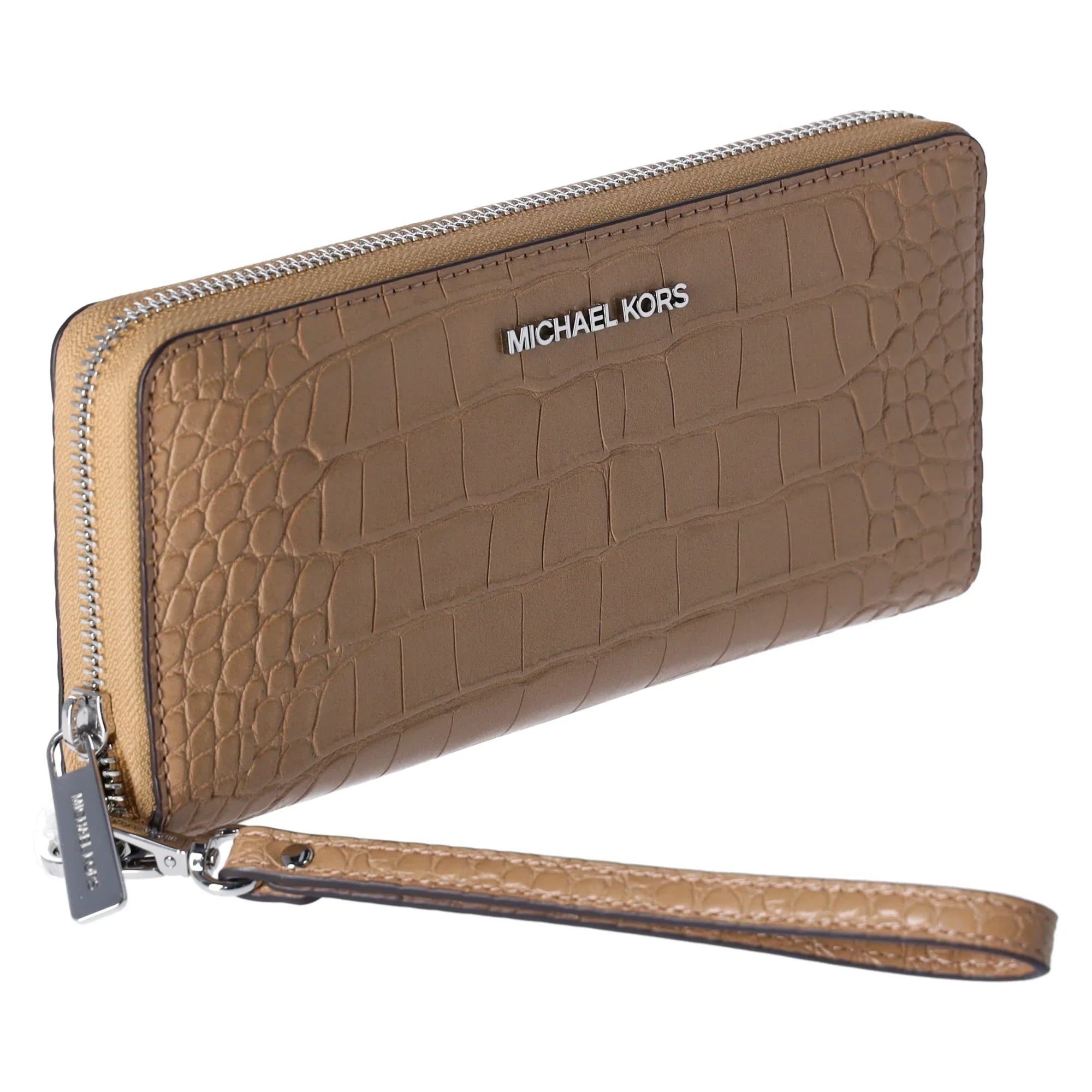 Michael Kors Jet Set Travel Large Continental Wallet Croc Embossed Camel