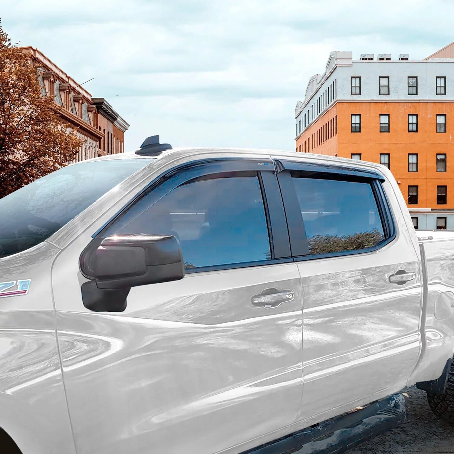 CLIM ART Incredibly Long-lasting Rain Guards with Chevrolet (Chevy) Silverado/GMC Sierra 1500 2019-2024 Crew Cab, Truck Accessories, Tape-on Window Deflectors, Vent Window Visors, 4pcs- 419160