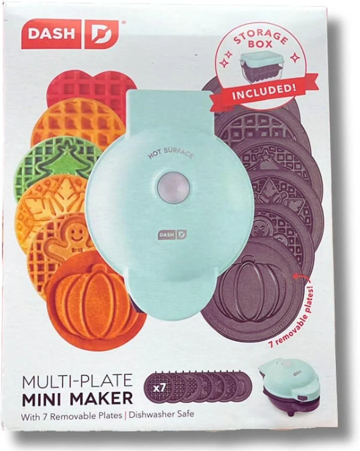 Dash Mini Waffle Maker a Waffle Iron with 7 Removable Plates and Storage