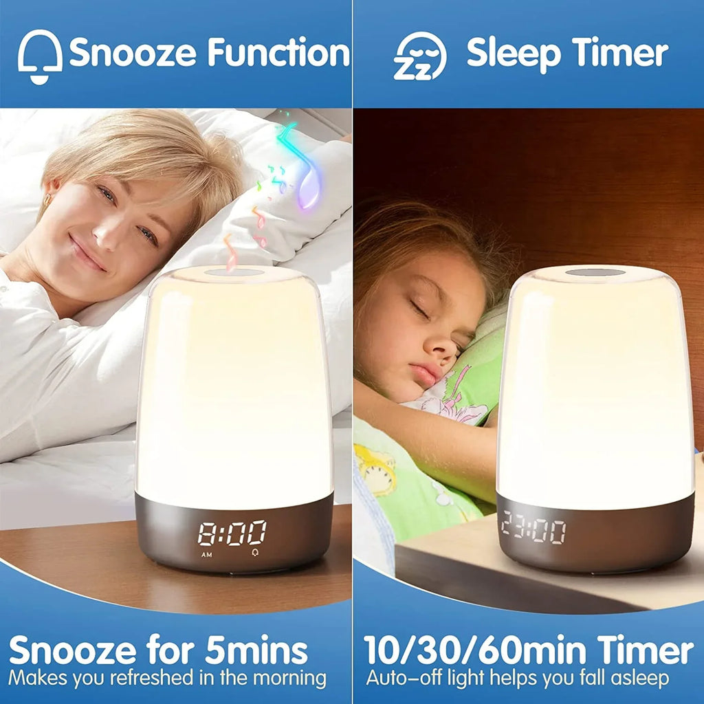 Sunrise Simulation Alarm Clock Wake Up Light Heavy Sleepers Adults, Dimmable Sun Lamp Kid Bedroom Nursery Bedside Night Light Sleep Aid, 7 RGB Lights, 7 Natural Sound Alarms, Snooze Timer