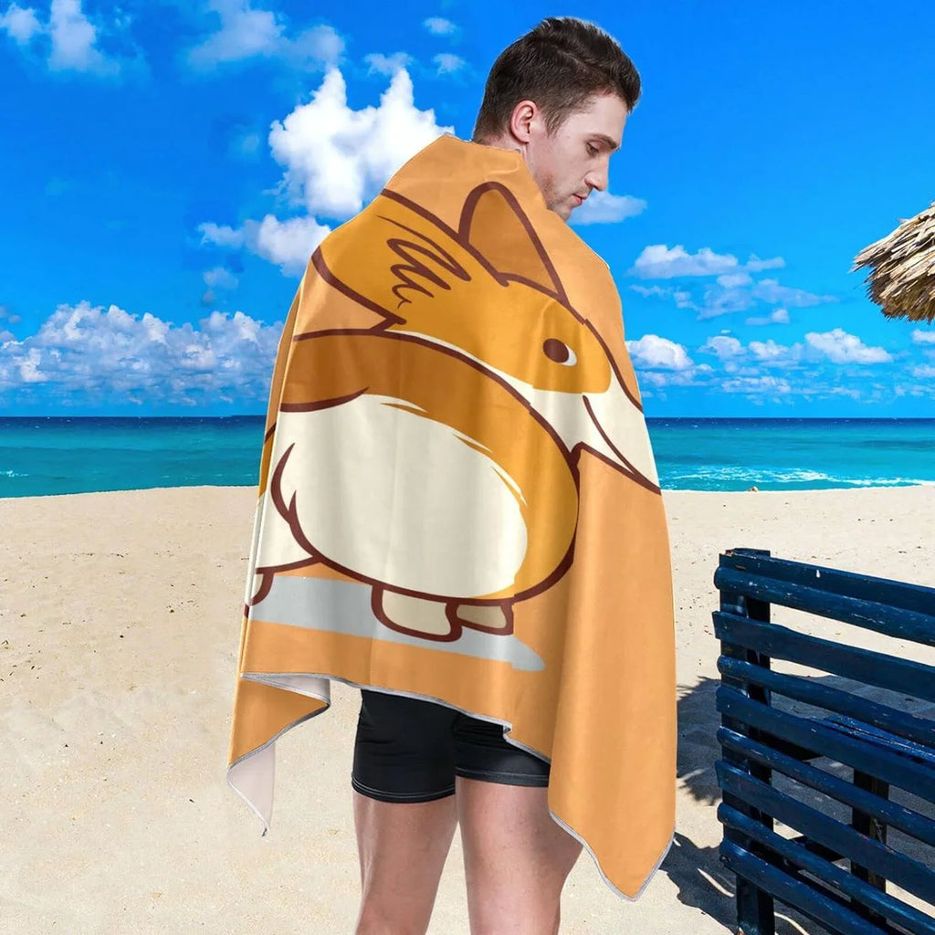 Bestwell Cute Corgi Orange Beach Towel - Super Absorbent Oversized Travel Towels - Lightweight Compact Quick Dry Towel Swimming Camping Holiday（353）