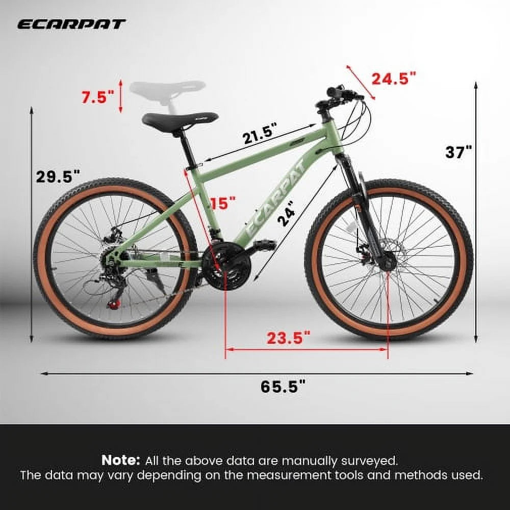 A24301 Ecarpat Mountain Bike 24 Inch Wheels, 21-Speed Mens Womens Trail Commuter City Mountain Bike, Carbon steel Frame Disc Brakes Thumb Shifter Front Fork Bicycles